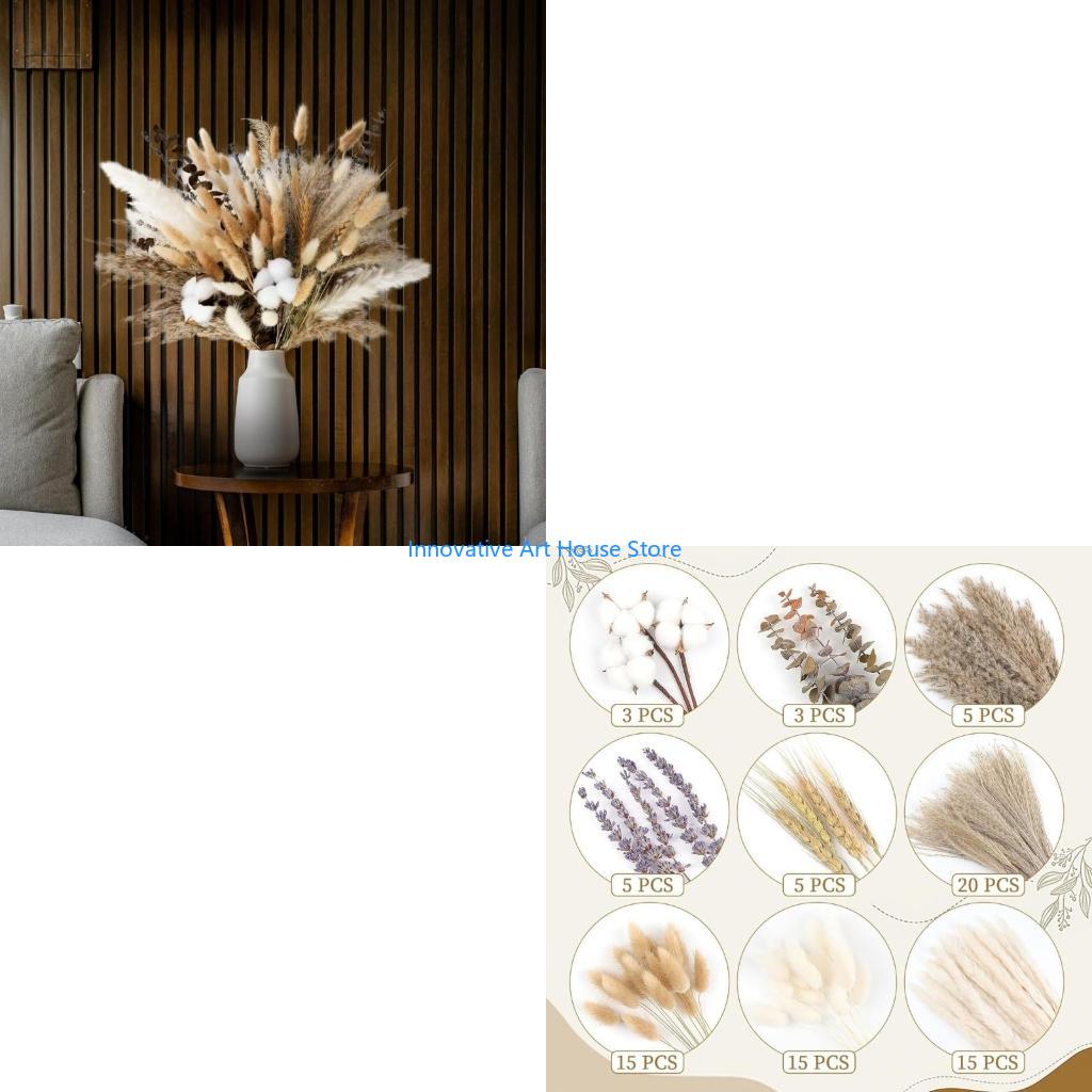 Pampas Grass Decor - E1PC ハンドギャザー 86 個ドライフラワーバンドルナチュラルボヘミアンウェディングテーブルディスプレイ