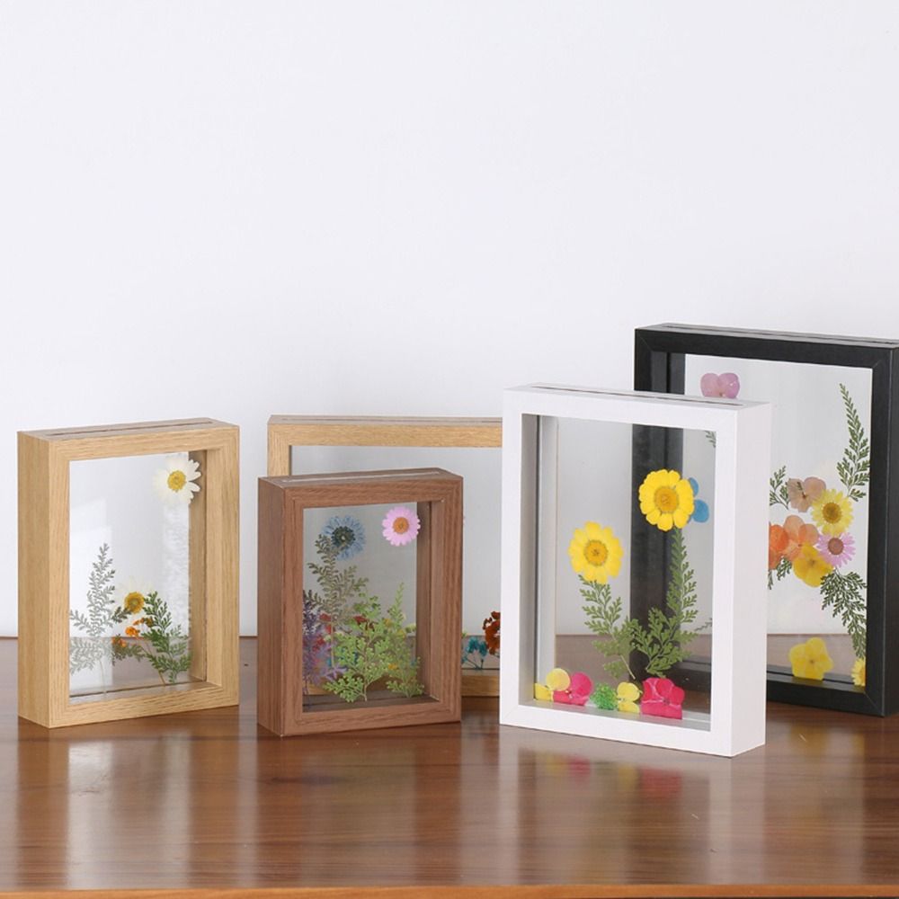 Bamboo Photo Frame - 木製ガラス葉標本フレーム透明両面写真表示フレーム厚い紙カット額縁家の装飾
