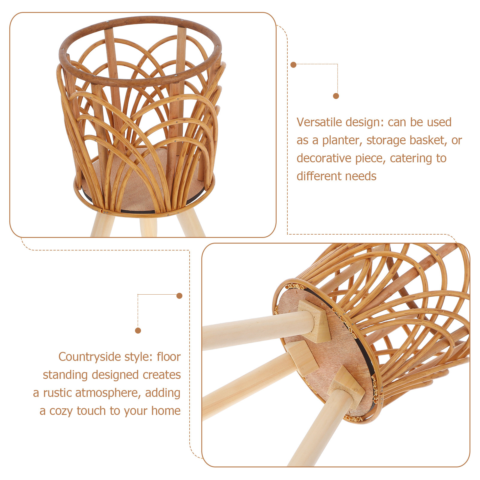 木製ラタン製プランターバスケットスタンド、木製植木鉢スタンド - Rattan Plant Basket のレビューと価格