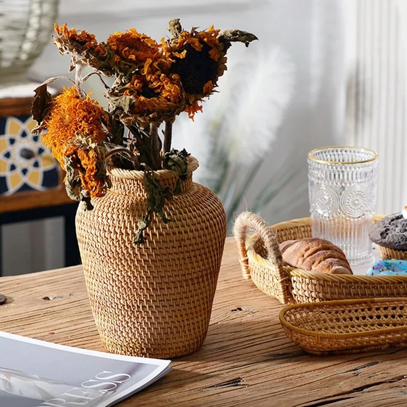 籐バスケット籐吊り植木鉢植木鉢花収納バスケット籐花瓶素朴な織 - Rattan Plant Basket のレビューと価格