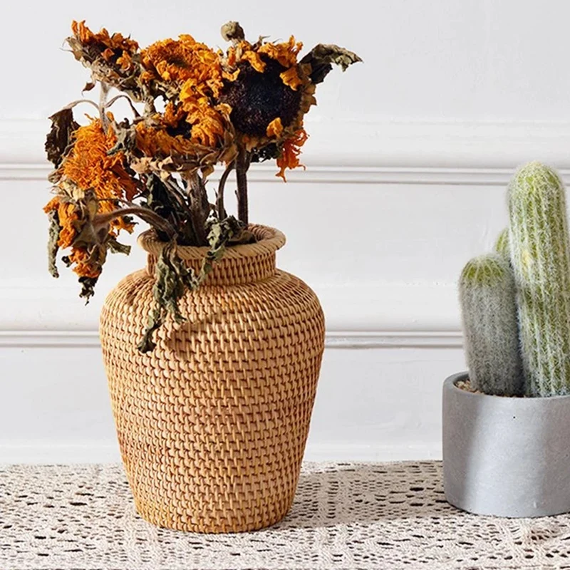 籐バスケット籐吊り植木鉢植木鉢花収納バスケット籐花瓶素朴な織 - Rattan Plant Basket のレビューと価格