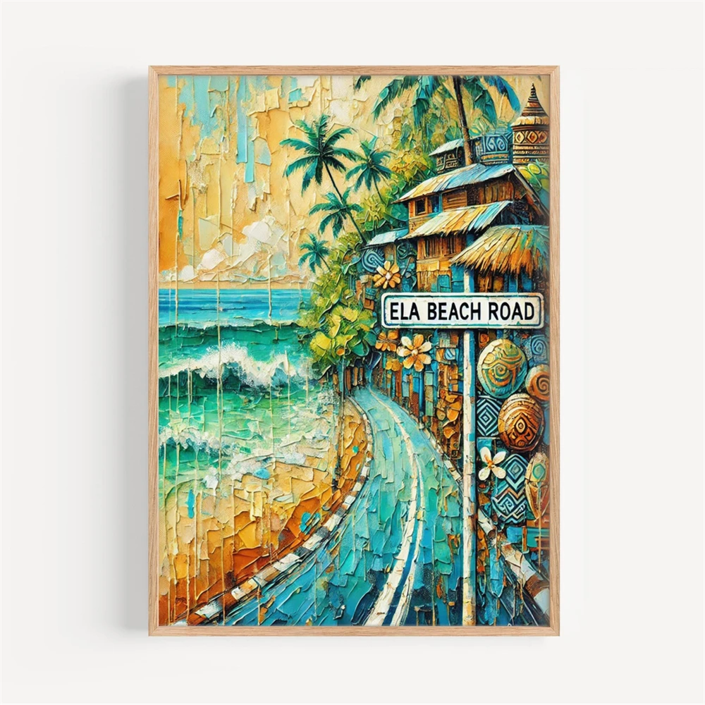ロンボク島の水彩画キャンバス絵画、都市風景、壁掛けアートプリ - Home Decor Indonesia のレビューと価格