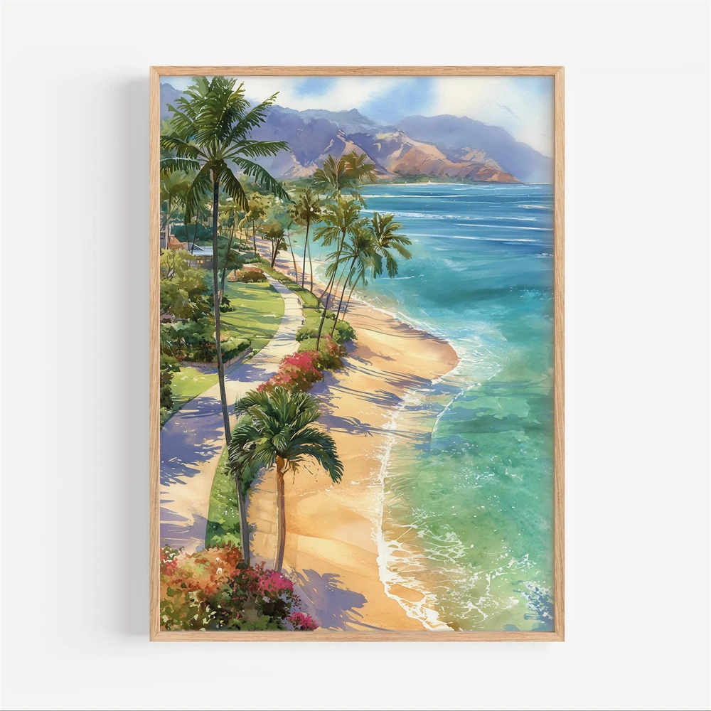 ロンボク島の水彩画キャンバス絵画、都市風景、壁掛けアートプリ - Home Decor Indonesia のレビューと価格